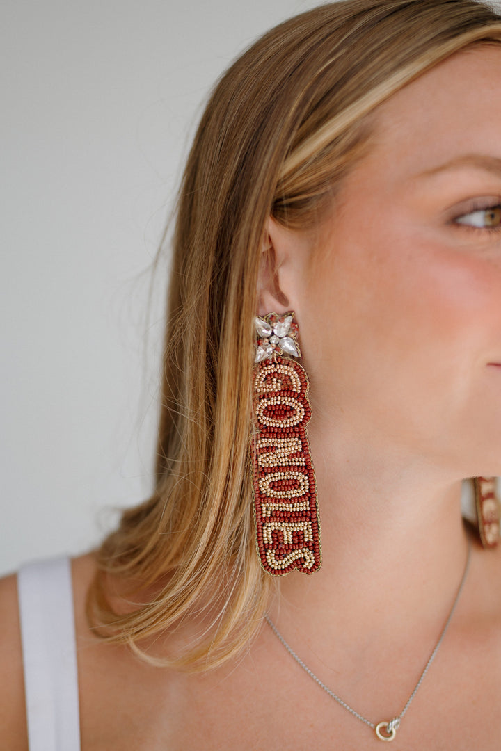 Desden Beaded Earings Florida State FSU Go Noles Hand Beaded Earrings in Garnet and Gold by Desden