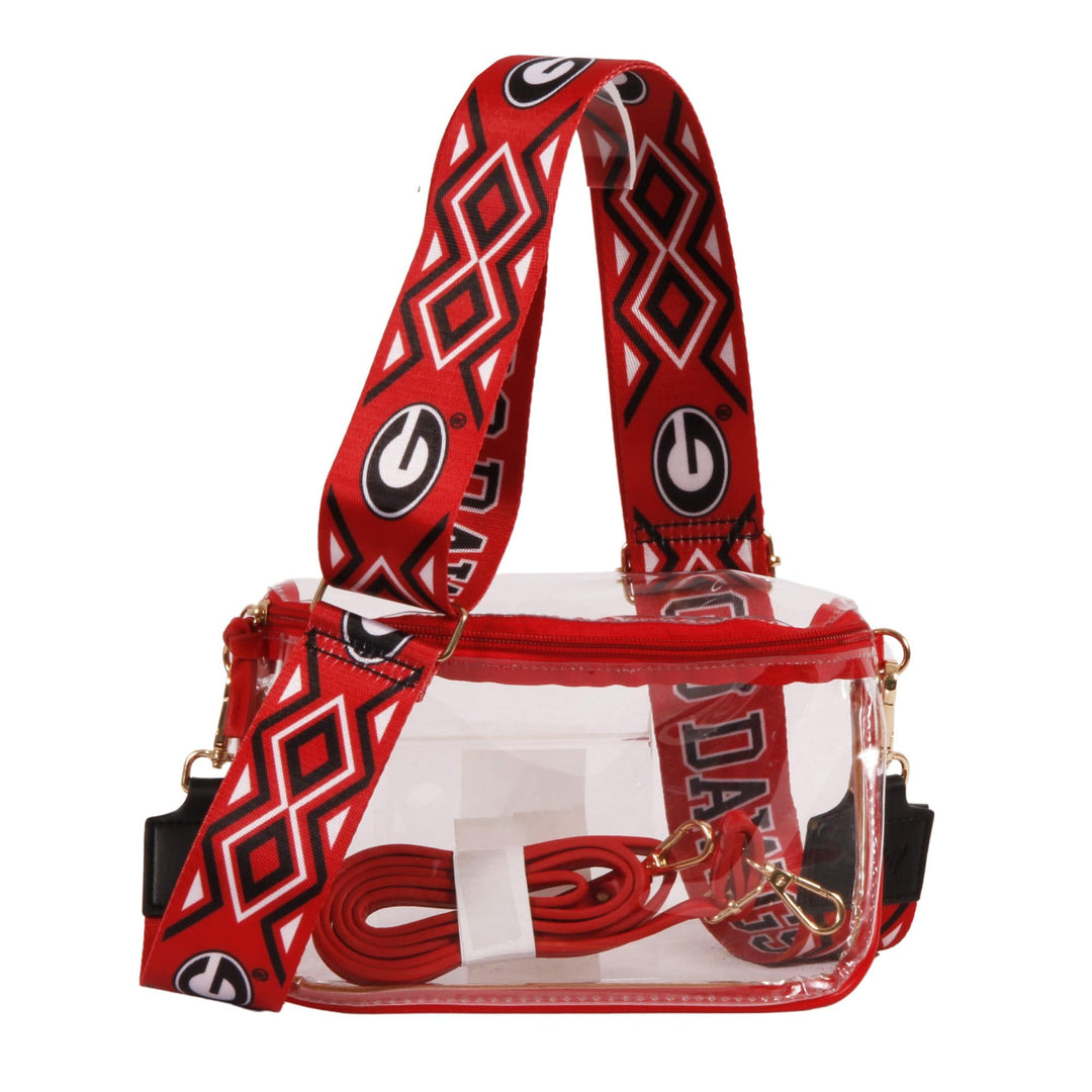 Desden Purse Georgia Bulldogs Clear Sling Bag with Red and Black Printed Purse Strap by Desden