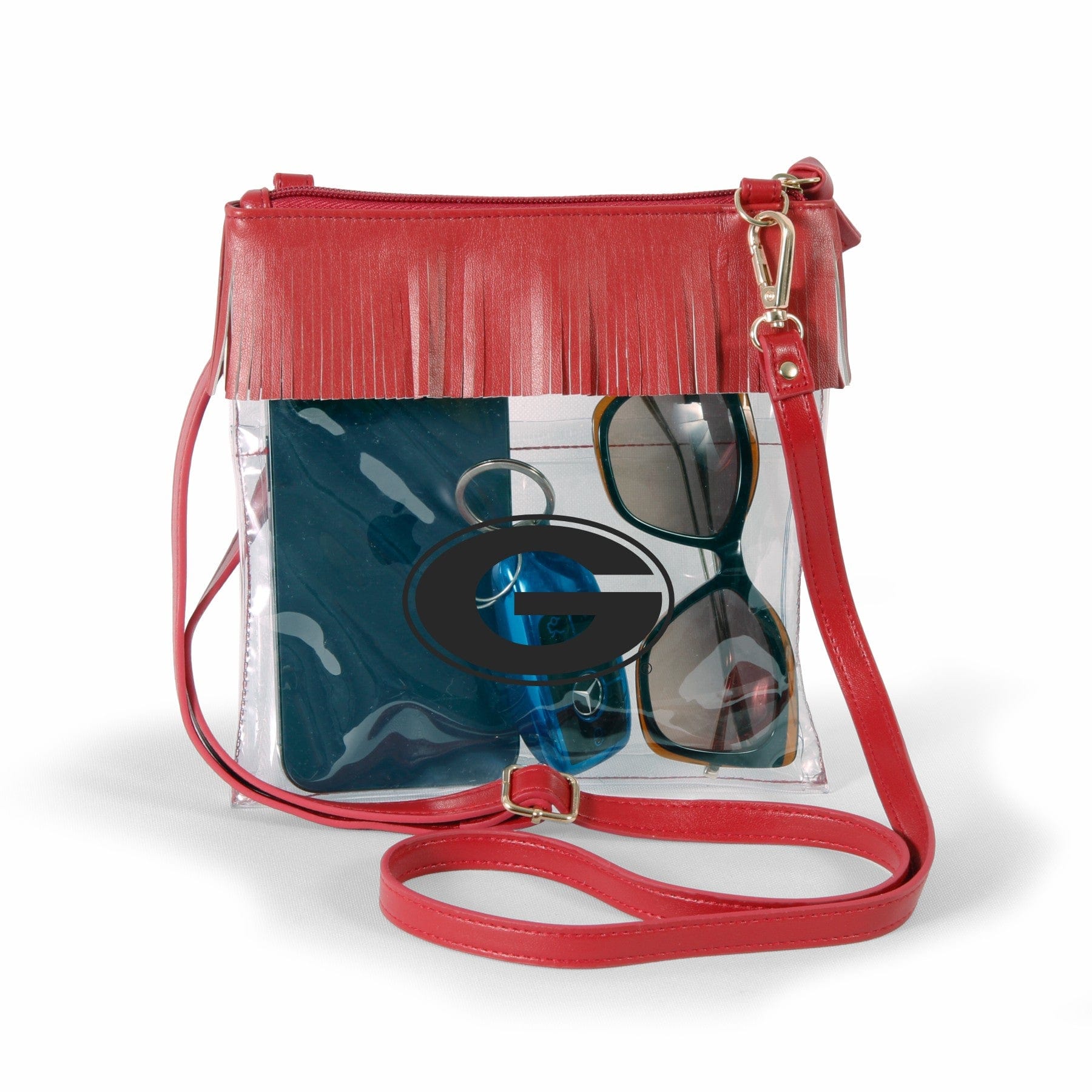 Georgia Bulldogs JudyAnn Fringe Clear Crossbody Purse, stadium-approved, officially licensed, by Desden