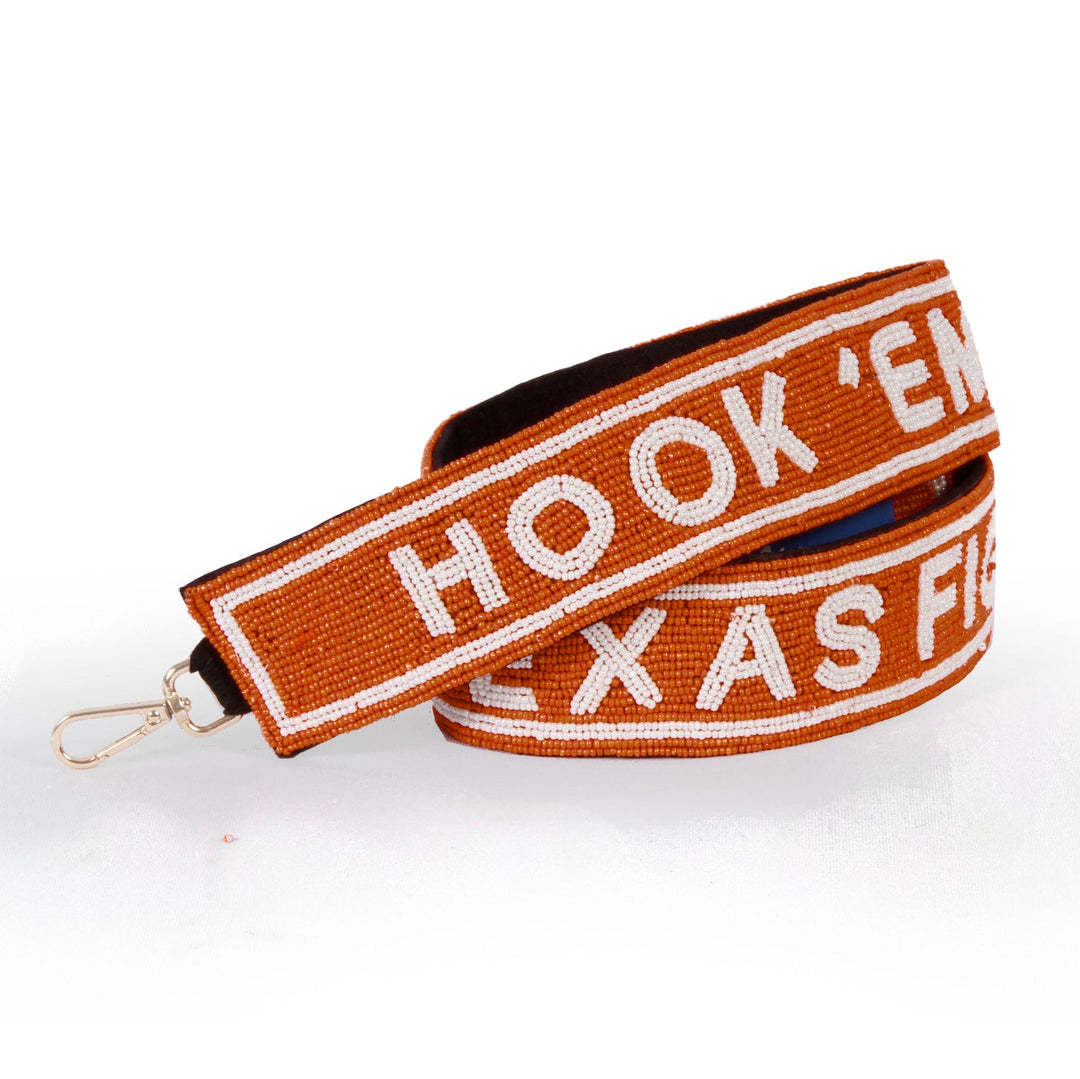 Desden Strap Hook Em Beaded Purse Strap for Texas Longhorns in Burnt Orange and White by Desden