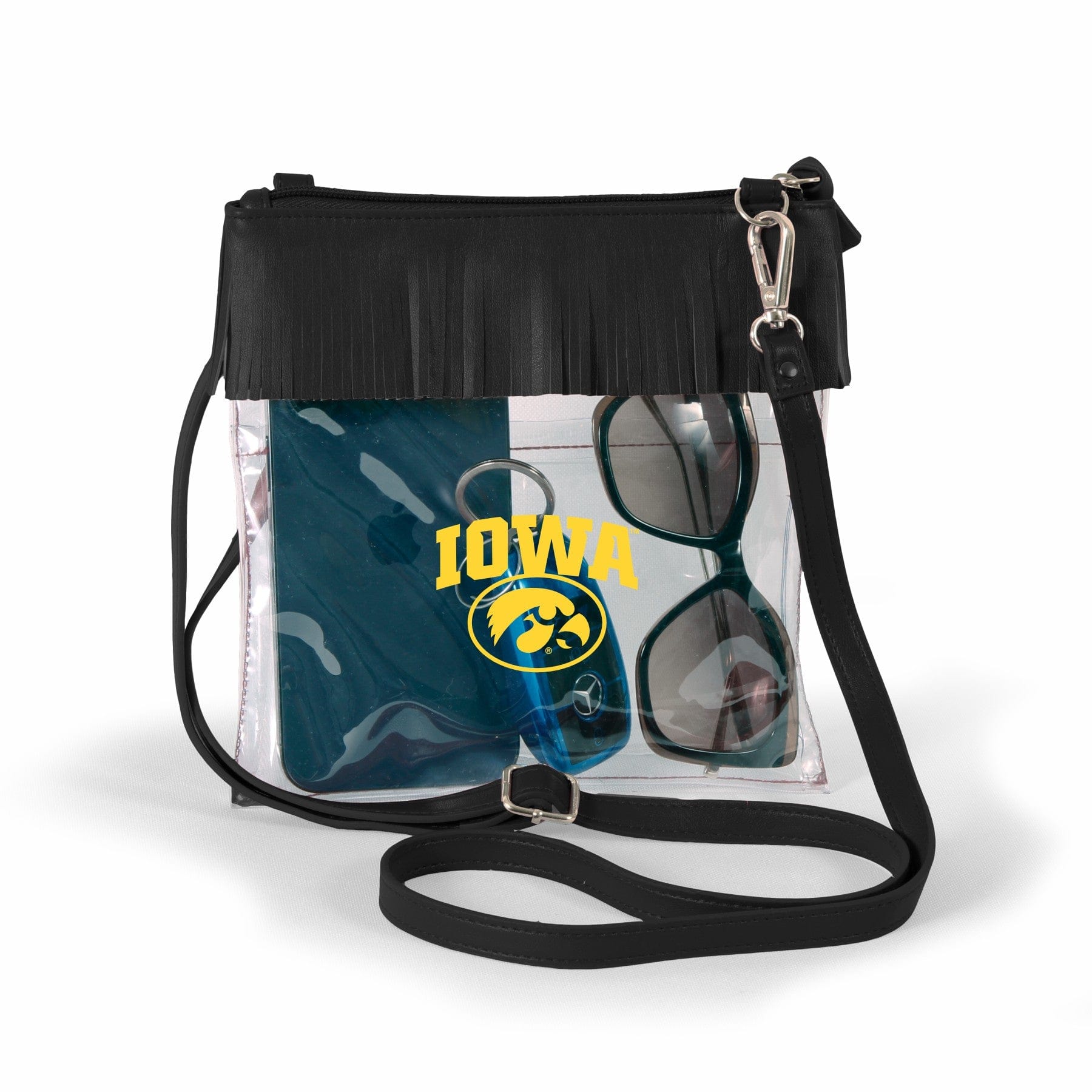 Iowa Hawkeyes JudyAnn Fringe Clear Crossbody Purse, stadium-approved, officially licensed, by Desden