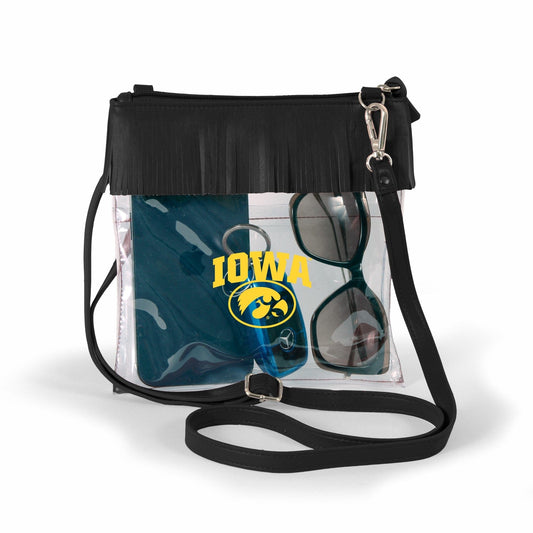 Iowa Hawkeyes JudyAnn Fringe Clear Crossbody Purse, stadium-approved, officially licensed, by Desden