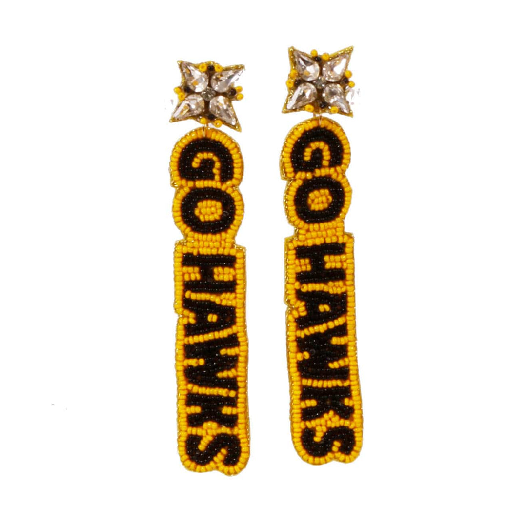 Desden Beaded Earings Iowa Go Hawks Beaded Earrings in Gold and Black by Desden