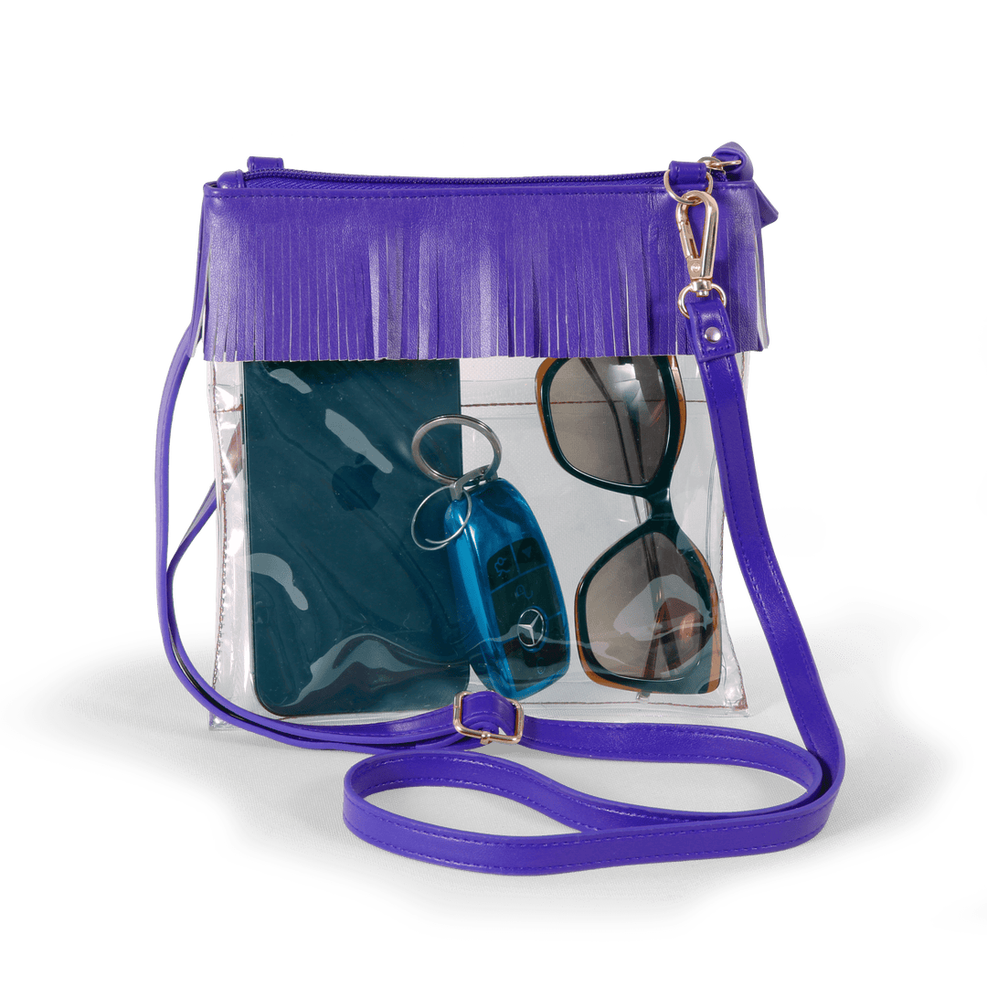 Desden Crossbody James Madison Clear crossbody with fringe in purple by Desden