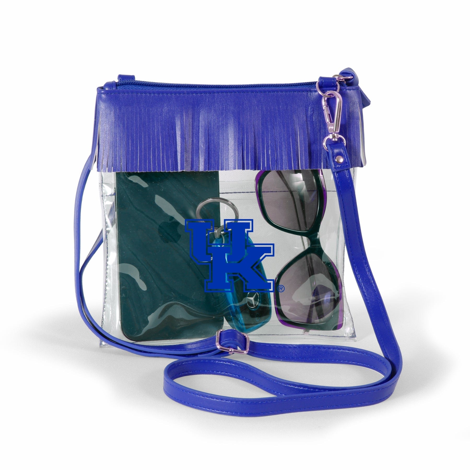 Kentucky Wildcats JudyAnn Fringe Clear Crossbody Purse, stadium-approved, officially licensed, by Desden