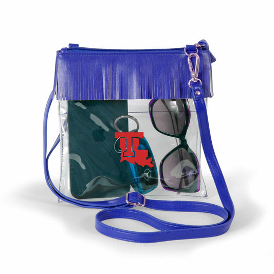 Louisiana Tech Bulldogs JudyAnn Fringe Clear Crossbody Purse, stadium-approved, officially licensed, by Desden