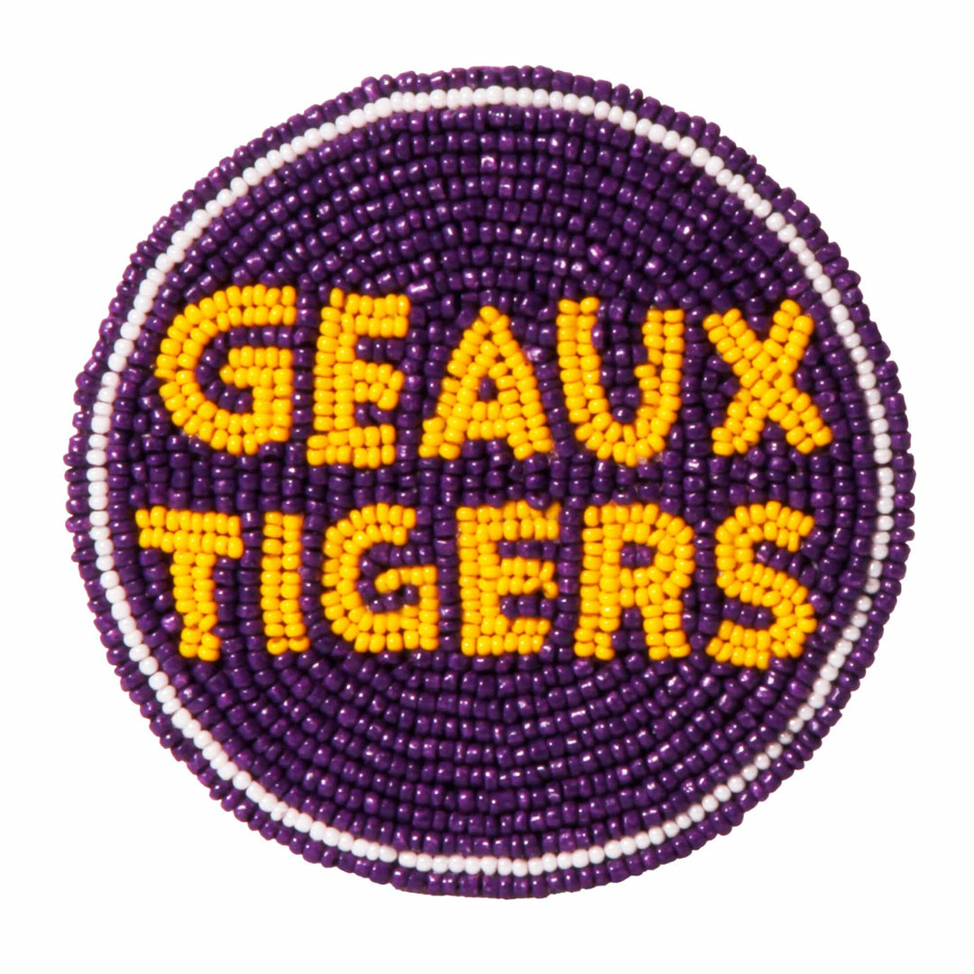 Desden Beaded Button LSU Geaux Tigers Beaded Button in Purple and Gold by Desden