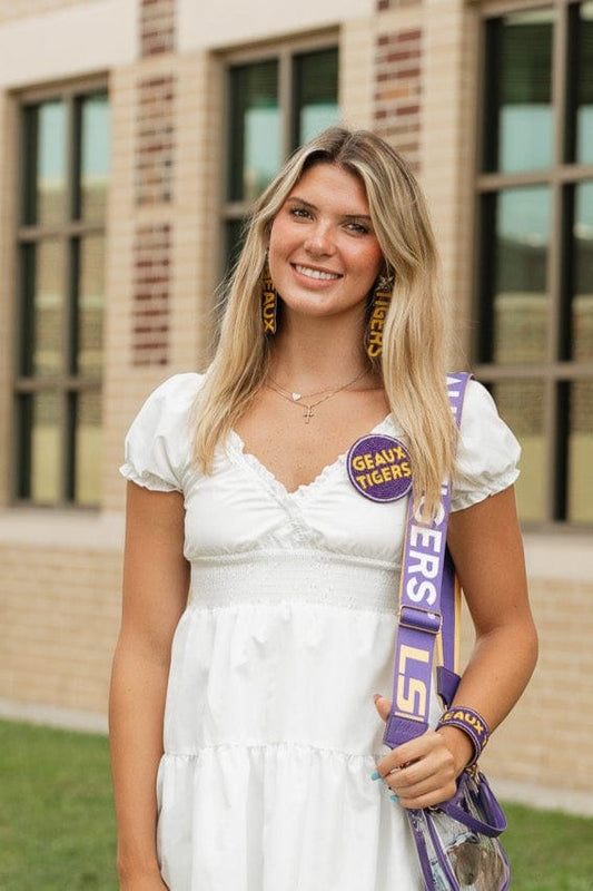 Desden Beaded Button LSU Geaux Tigers Beaded Button in Purple and Gold by Desden