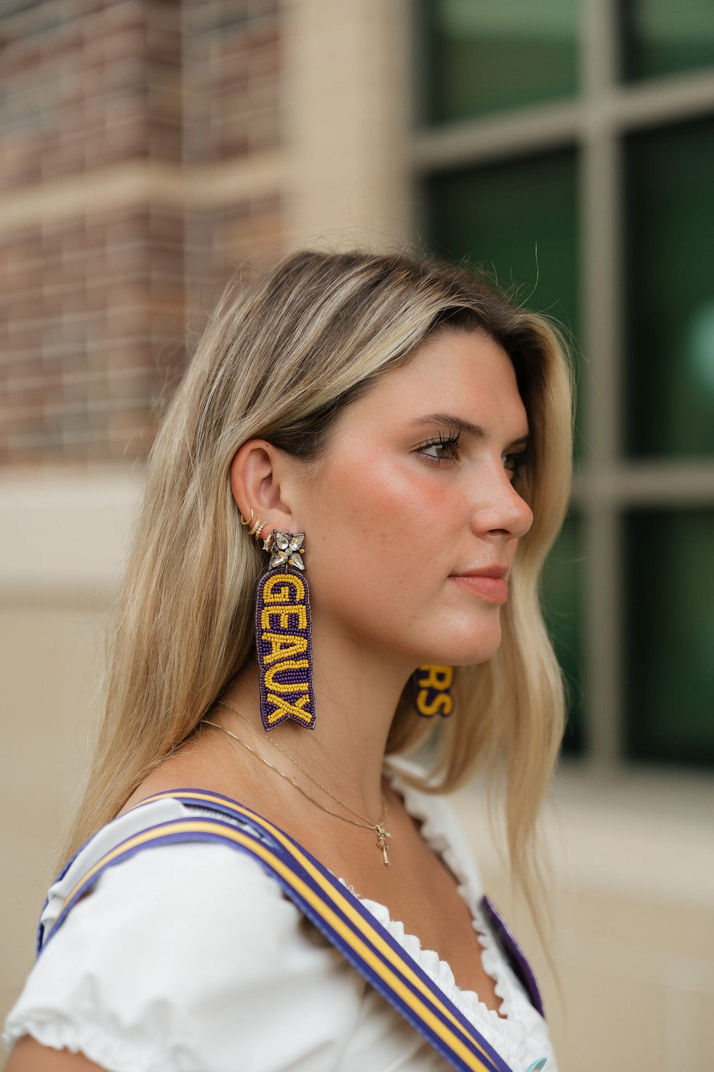 Desden Beaded Earings LSU Geaux Tigers Beaded Earrings in Purple and Gold by Desden