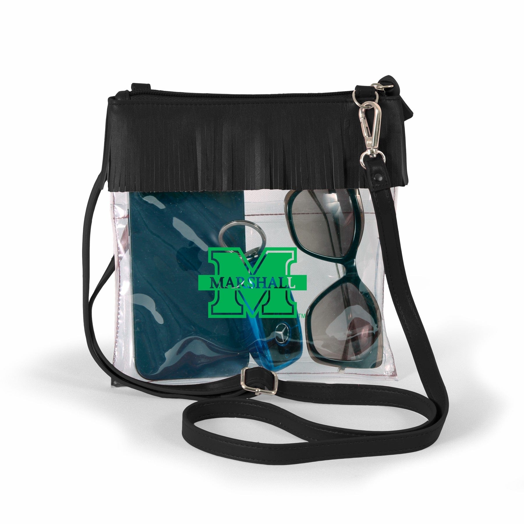 Marshall Thundering Herd JudyAnn Fringe Clear Crossbody Purse, stadium-approved, officially licensed, by Desden