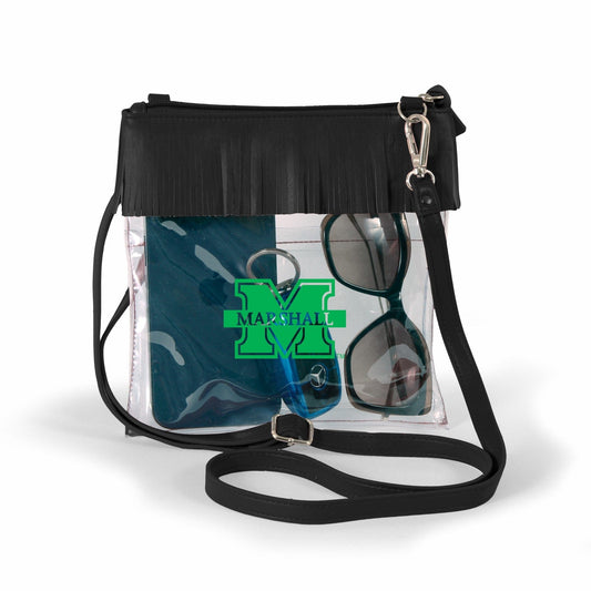 Marshall Thundering Herd JudyAnn Fringe Clear Crossbody Purse, stadium-approved, officially licensed, by Desden
