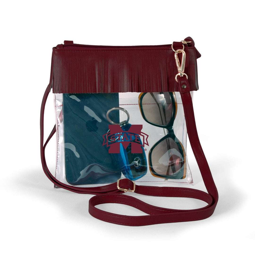Desden Crossbody Mississippi State Clear crossbody with fringe by Desden