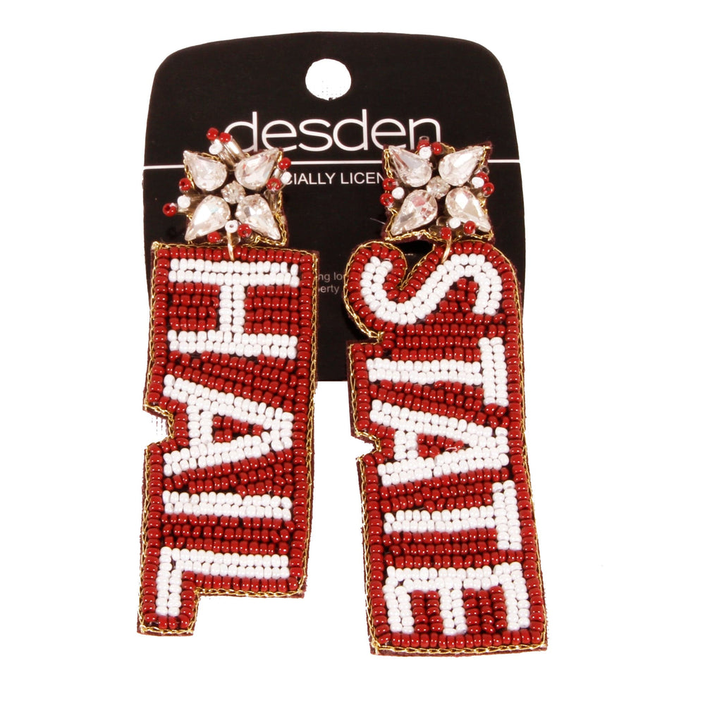 Desden Beaded Earings Mississippi State Hail State Beaded Earrings in Maroon and White by Desden