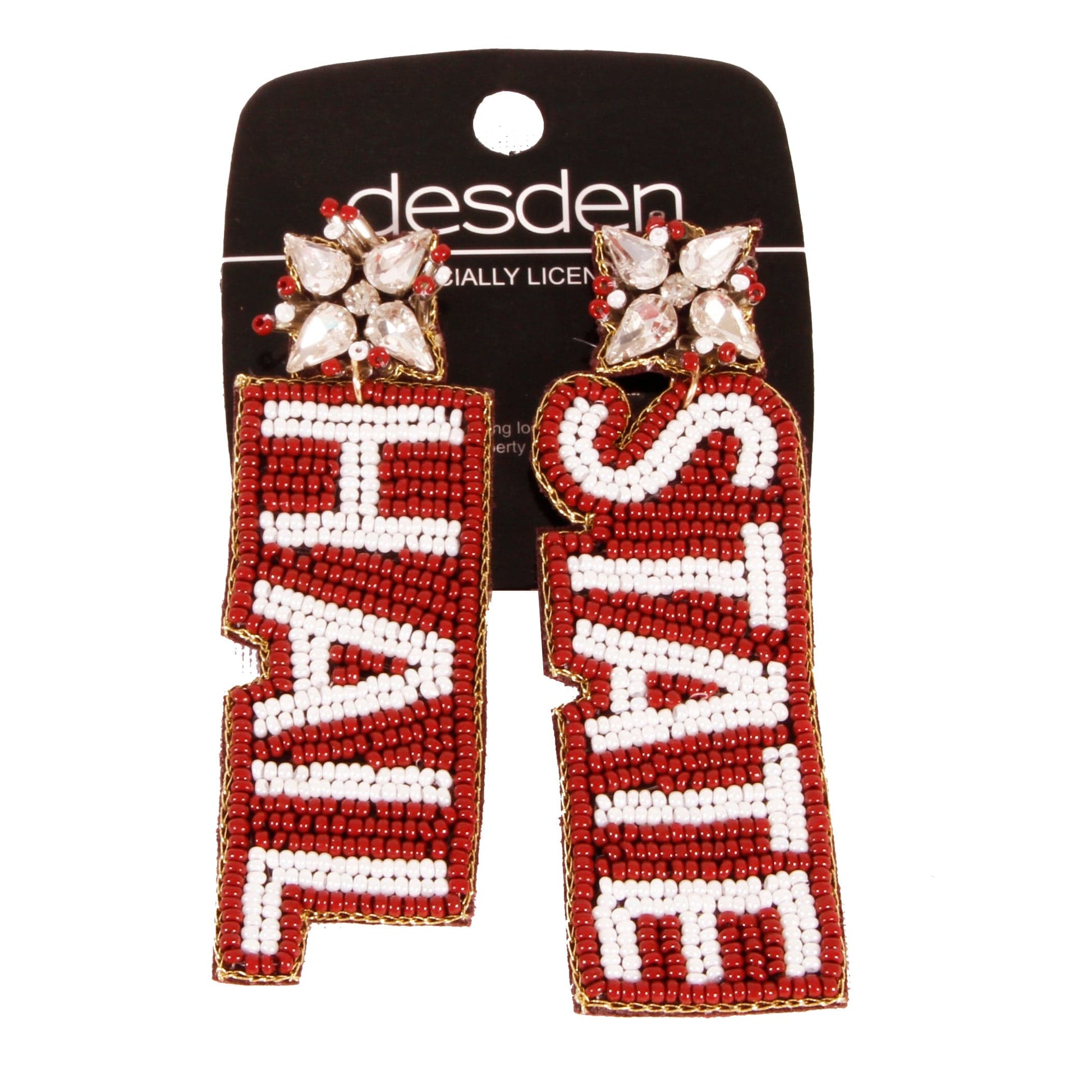 Desden Beaded Earings Mississippi State Hail State Beaded Earrings in Maroon and White by Desden