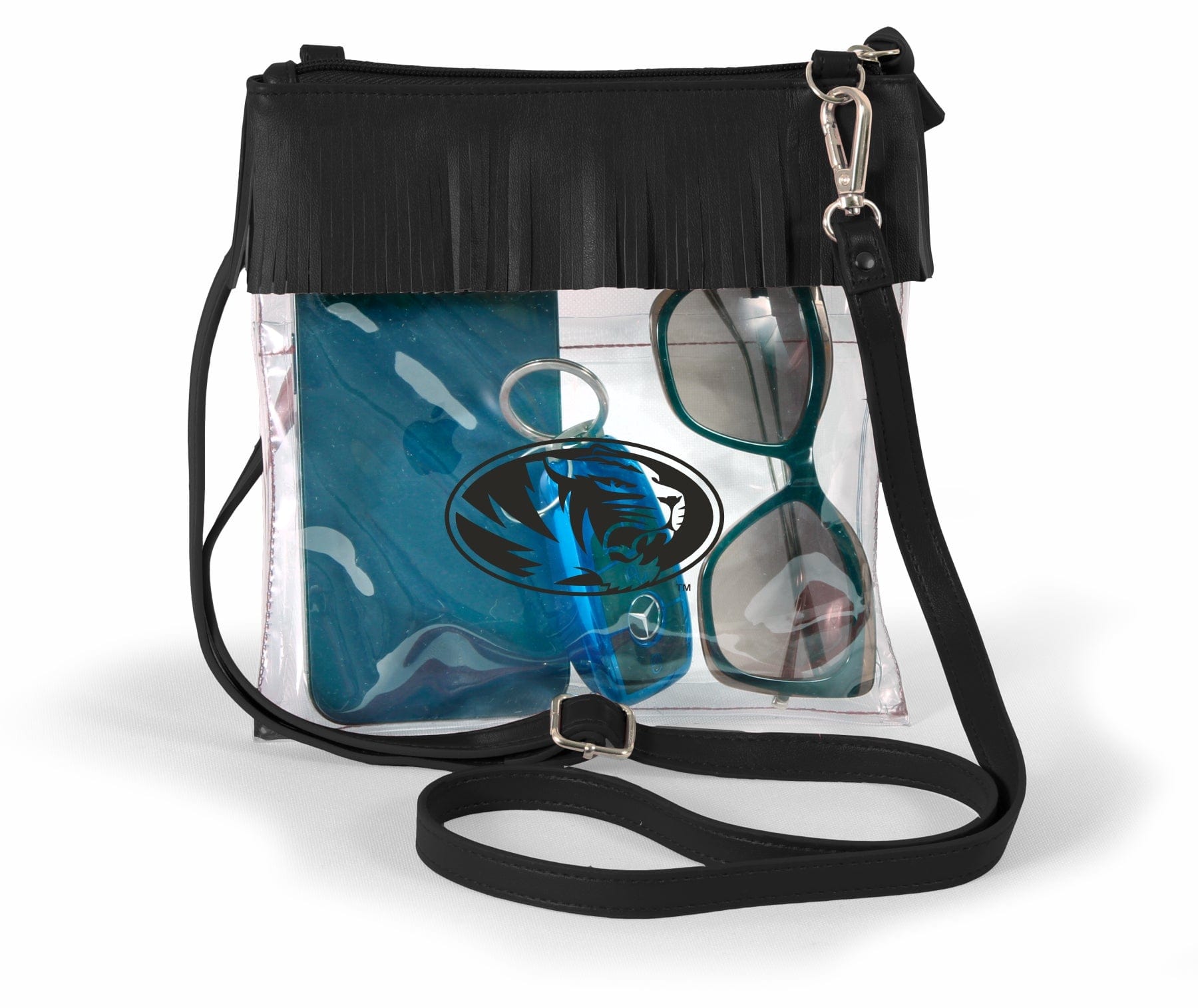 Missouri Tigers JudyAnn Fringe Clear Crossbody Purse, stadium-approved, officially licensed, by Desden