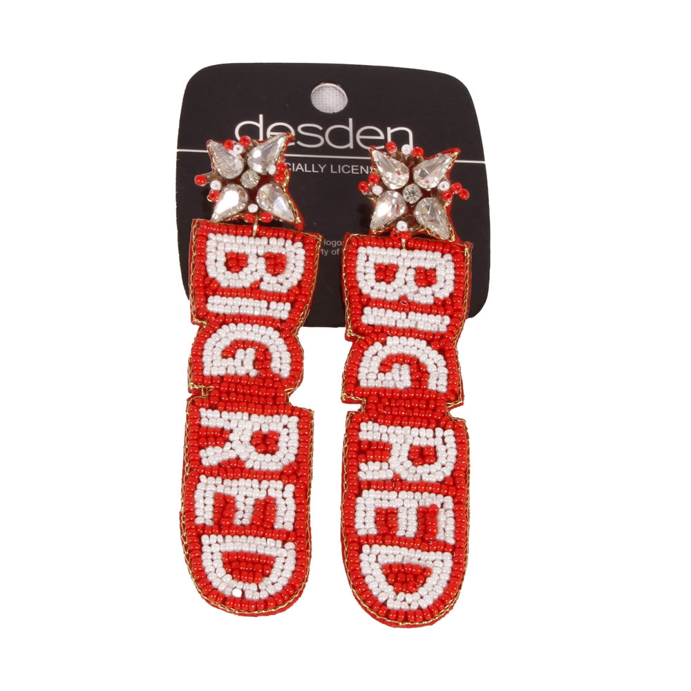 Desden Beaded Earings Nebraska Big Red Beaded Earrings in Red and White by Desden