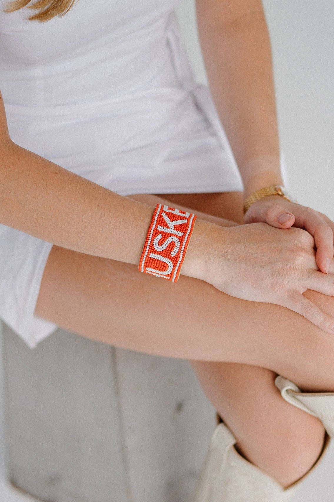 Desden Beaded Cuff Nebraska Huskers Beaded Cuff in Red and White by Desden