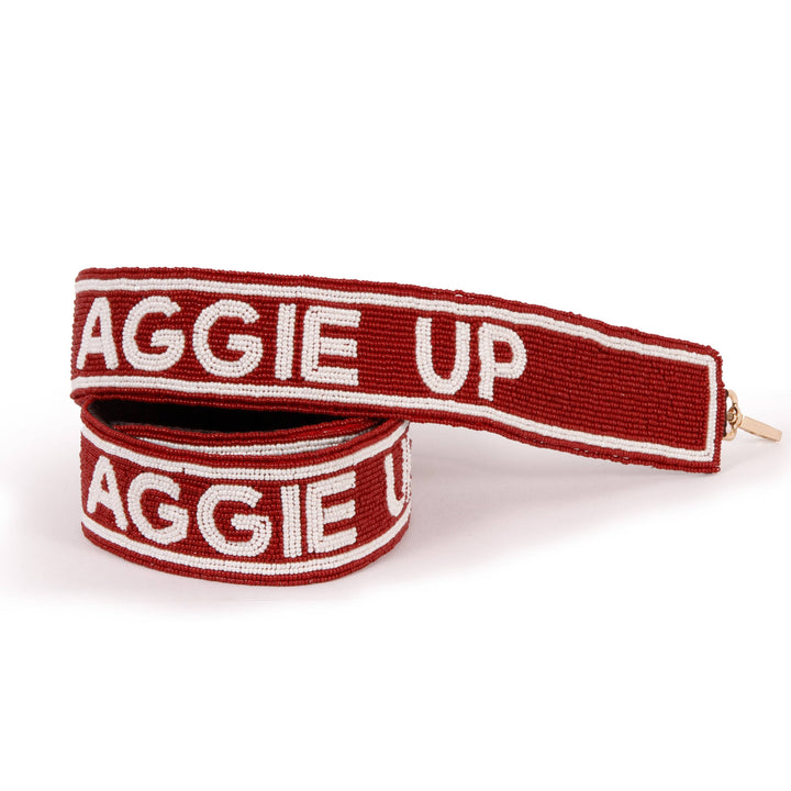 Desden Strap New Mexico State "Aggie Up" Beaded Purse Strap in Maroon and White by Desden