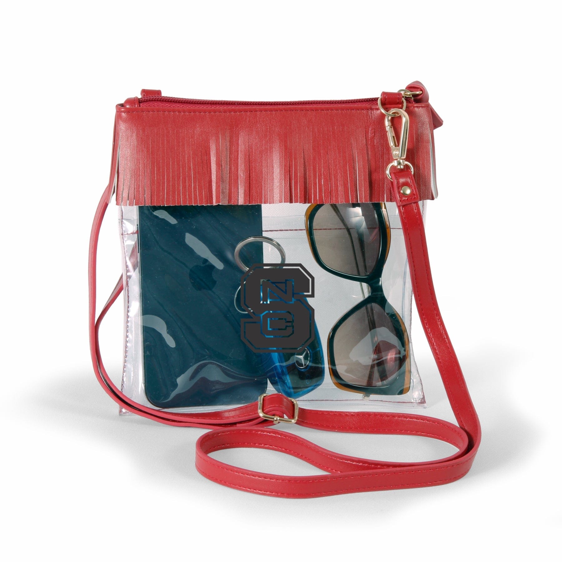 NC State Wolfpack JudyAnn Fringe Clear Crossbody Purse, stadium-approved, officially licensed, by Desden