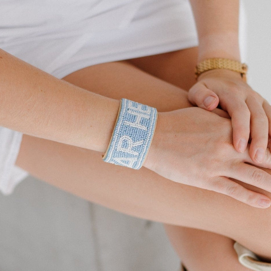 Desden Beaded Cuff North Carolina UNC Tarheels Beaded Cuff in Sky Blue and White Desden