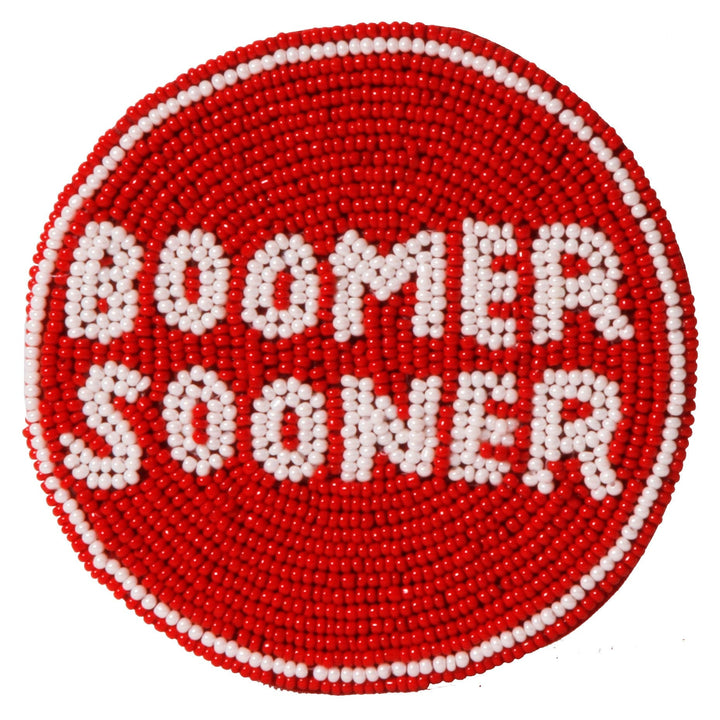 Desden Beaded Button Oklahoma OU Sooners Beaded Button in Crimson and White by Desden