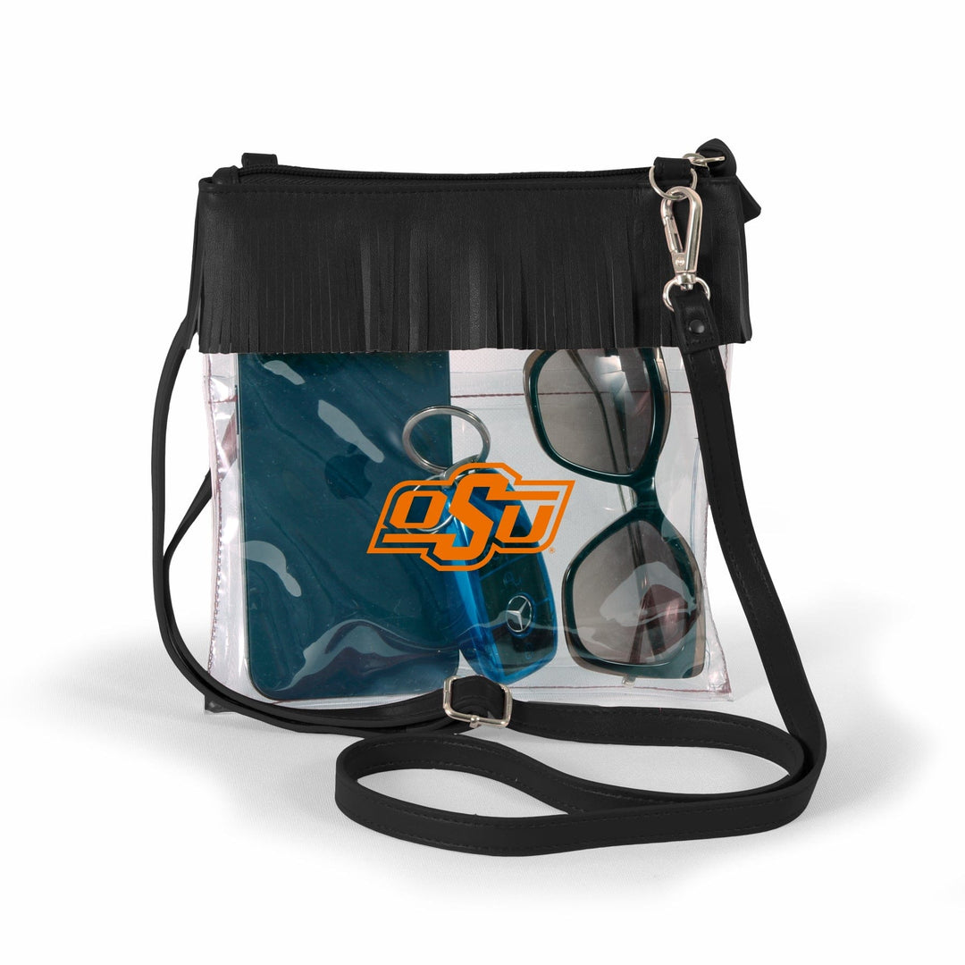 Desden Crossbody Oklahoma State  Clear crossbody with fringe by Desden