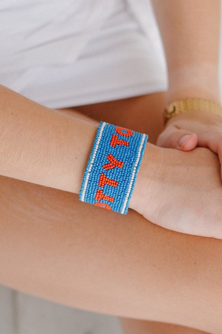 Desden Beaded Cuff Ole' Miss Rebels Hotty Toddy Beaded Cuff in Sky and Red by Desden