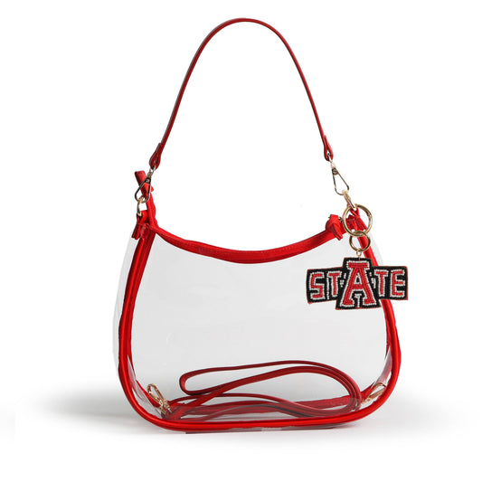 Arkansas State Sara Clear Purse with Beaded Charm, stadium-approved, officially licensed, by Desden