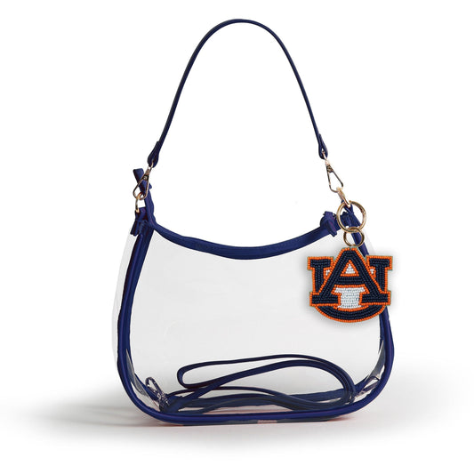 Auburn Sara Clear Purse with Beaded Charm, stadium-approved, officially licensed, by Desden