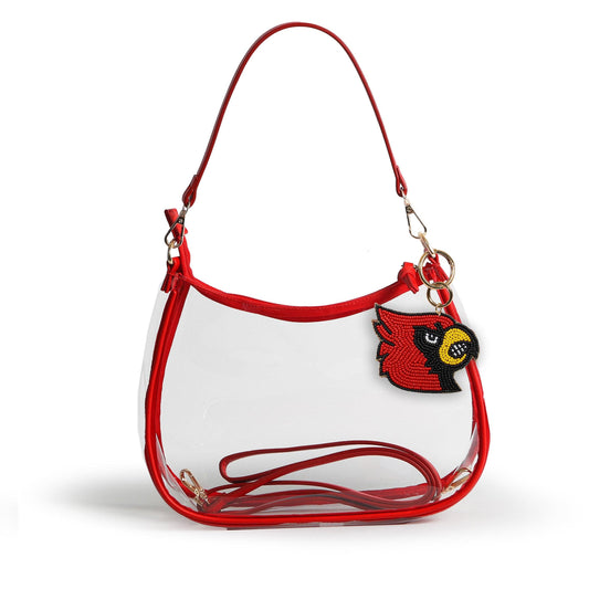 Louisville Cardinals Sara Clear Purse with Beaded Charm, stadium-approved, officially licensed, by Desden