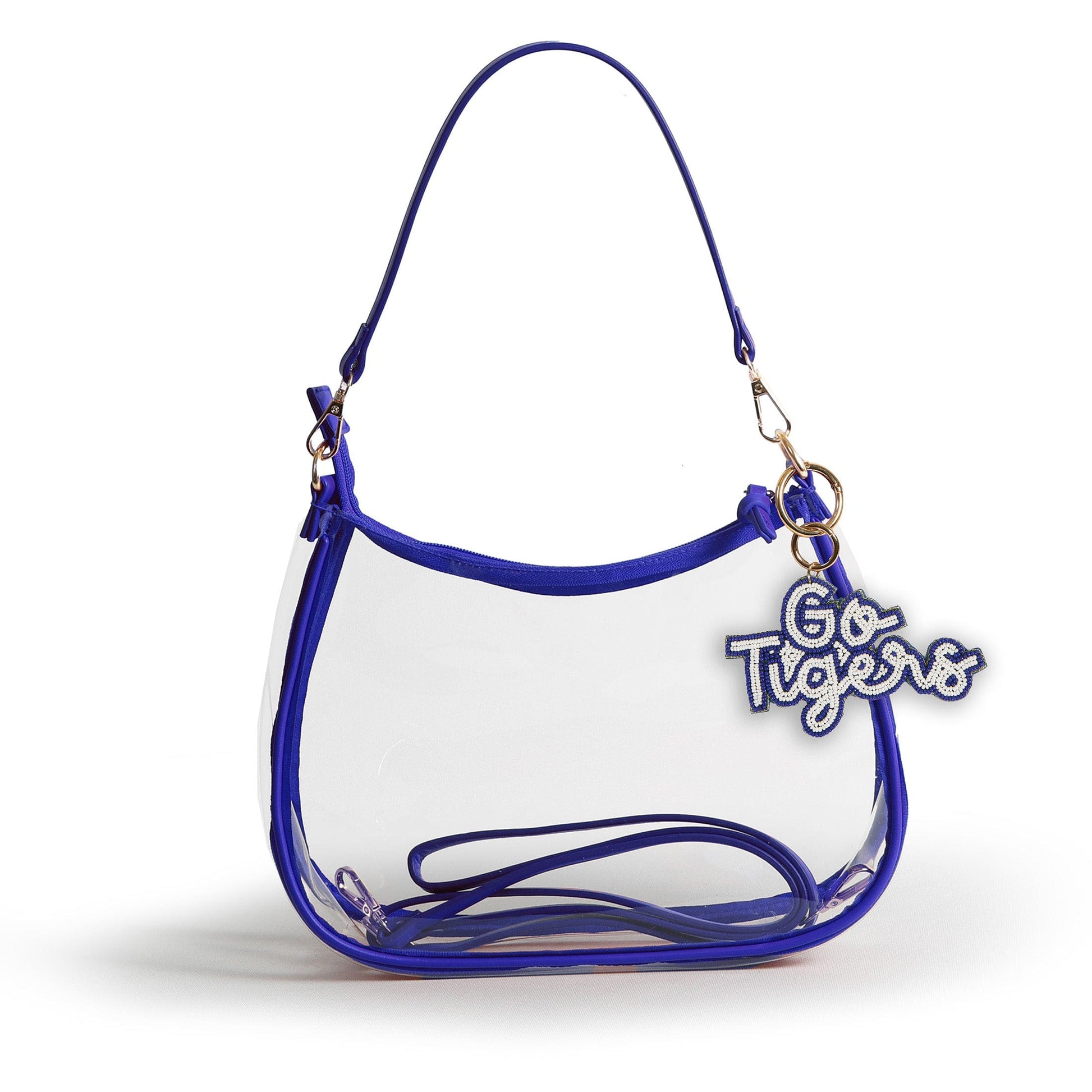 Memphis Tigers Sara Clear Purse with Beaded Charm, stadium-approved, officially licensed, by Desden