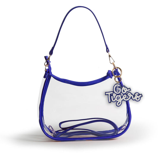 Memphis Tigers Sara Clear Purse with Beaded Charm, stadium-approved, officially licensed, by Desden