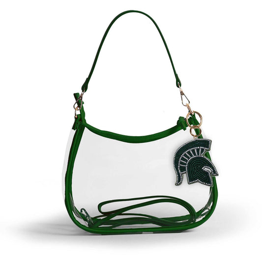 Michigan State Sara Clear Purse with Beaded Charm, stadium-approved, officially licensed, by Desden