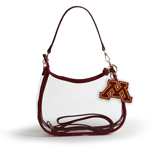 Minnesota Gophers Sara Clear Purse with Beaded Charm, stadium-approved, officially licensed, by Desden