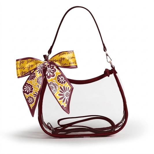 Arizona State Sun Devils Sara Clear Purse with Skinny Scarf, stadium-approved, officially licensed, by Desden