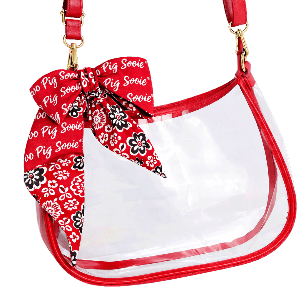 Desden PRE-ORDER Sara Clear Purse with Skinny Scarf – Arkansas Razorbacks