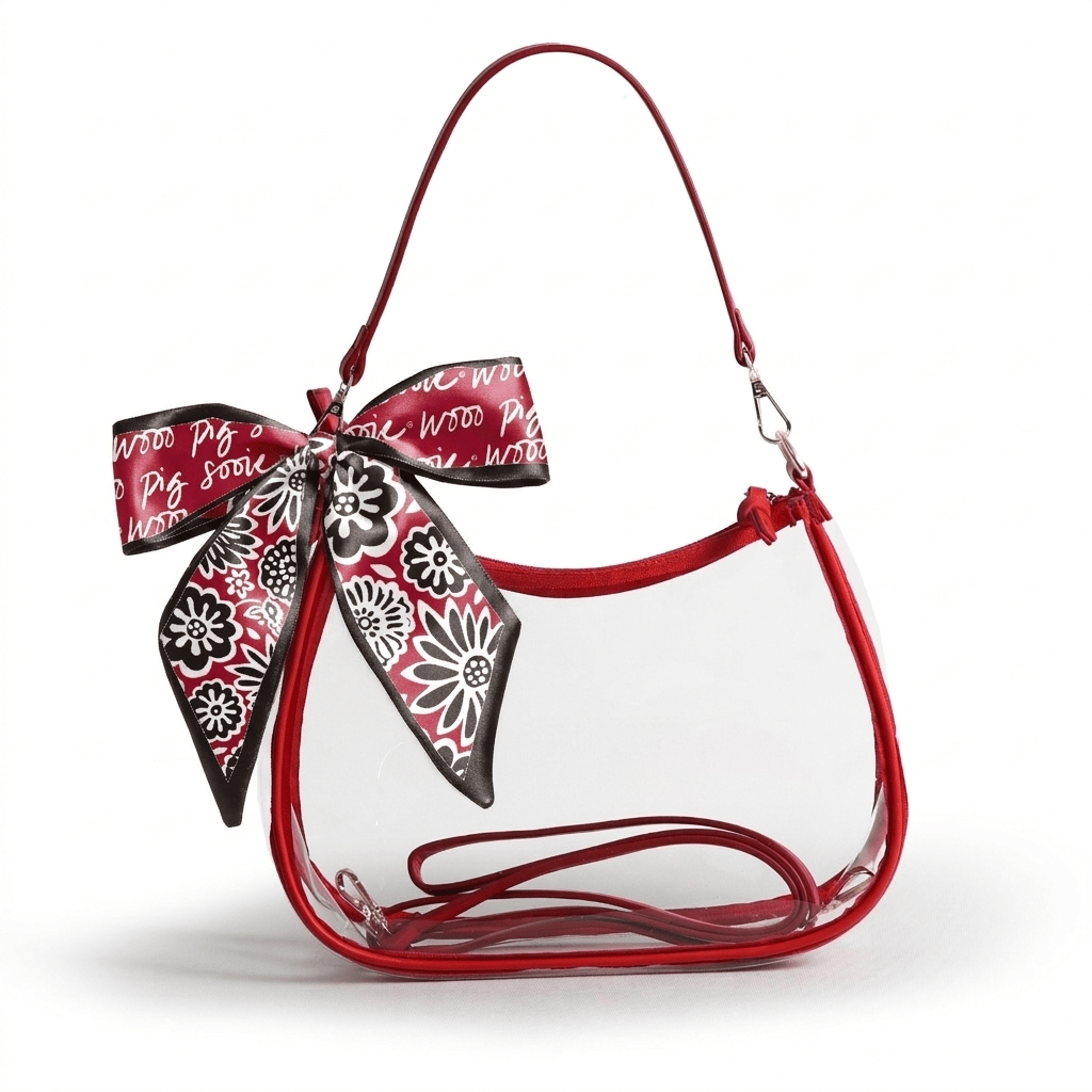 Arkansas Razorbacks Sara Clear Purse with Skinny Scarf, stadium-approved, officially licensed, by Desden