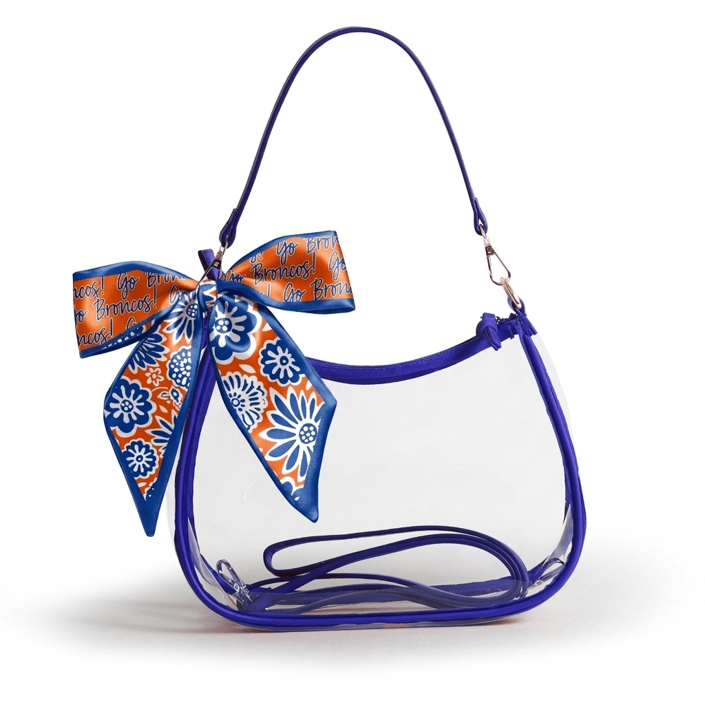Boise State Broncos Sara Clear Purse with Skinny Scarf, stadium-approved, officially licensed, by Desden