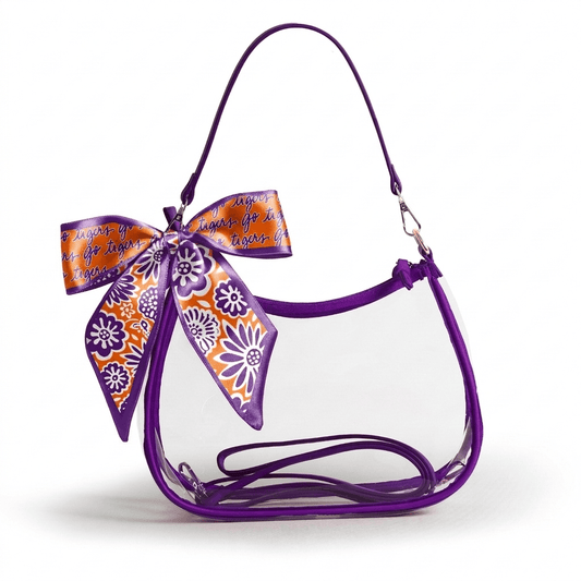 Clemson Tigers Sara Clear Purse with Skinny Scarf, stadium-approved, officially licensed, by Desden