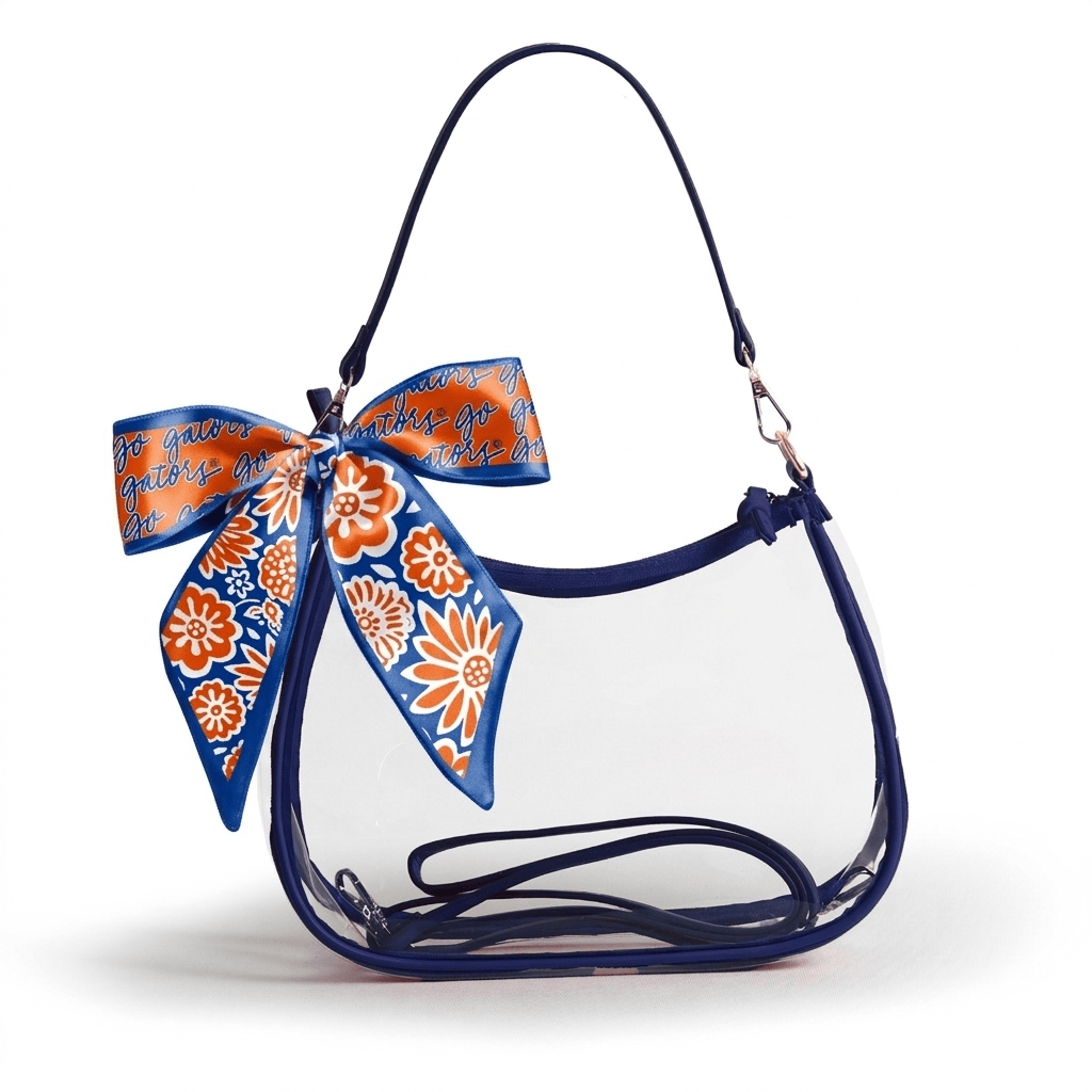 Florida Gators Sara Clear Purse with Skinny Scarf, stadium-approved, officially licensed, by Desden