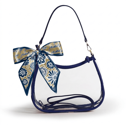 Georgia Tech Yellow Jackets Sara Clear Purse with Skinny Scarf, stadium-approved, officially licensed, by Desden
