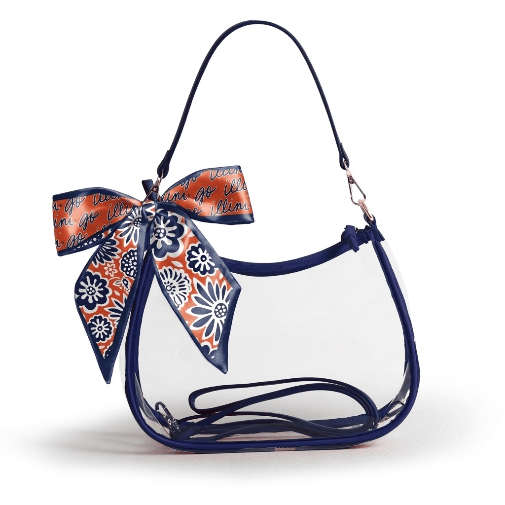 Illinois Fighting Illini Sara Clear Purse with Skinny Scarf, stadium-approved, officially licensed, by Desden