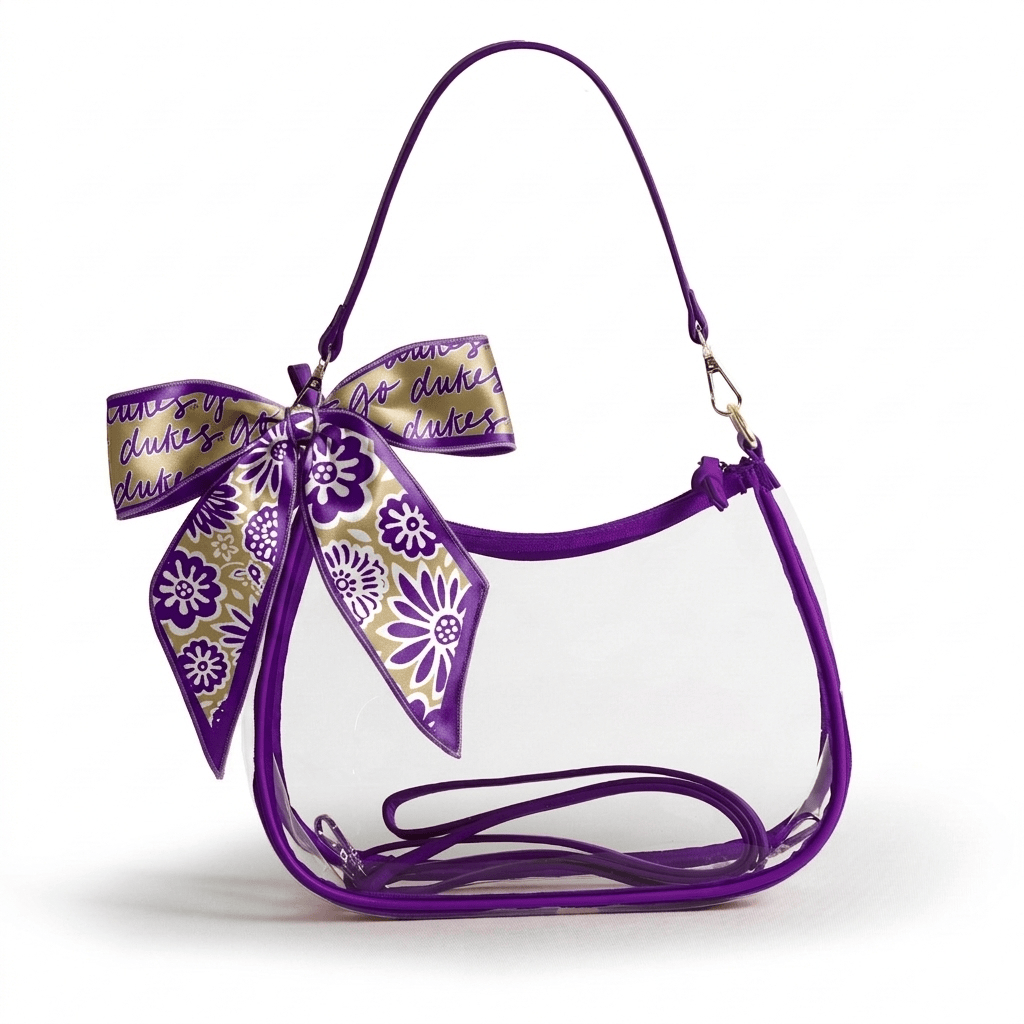 James Madison Dukes Sara Clear Purse with Skinny Scarf, stadium-approved, officially licensed, by Desden
