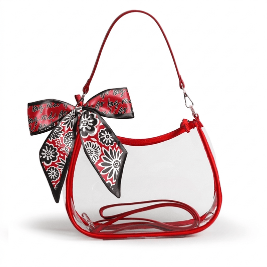 Nebraska Huskers Sara Clear Purse with Skinny Scarf, stadium-approved, officially licensed, by Desden
