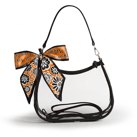 Oklahoma State Cowboys Sara Clear Purse with Skinny Scarf, stadium-approved, officially licensed, by Desden