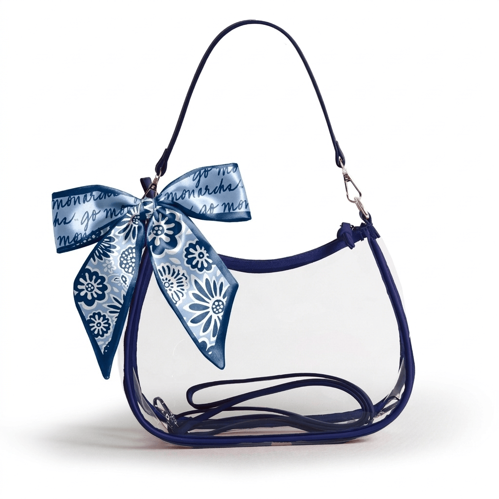 Old Dominion Monarchs Sara Clear Purse with Skinny Scarf, stadium-approved, officially licensed, by Desden
