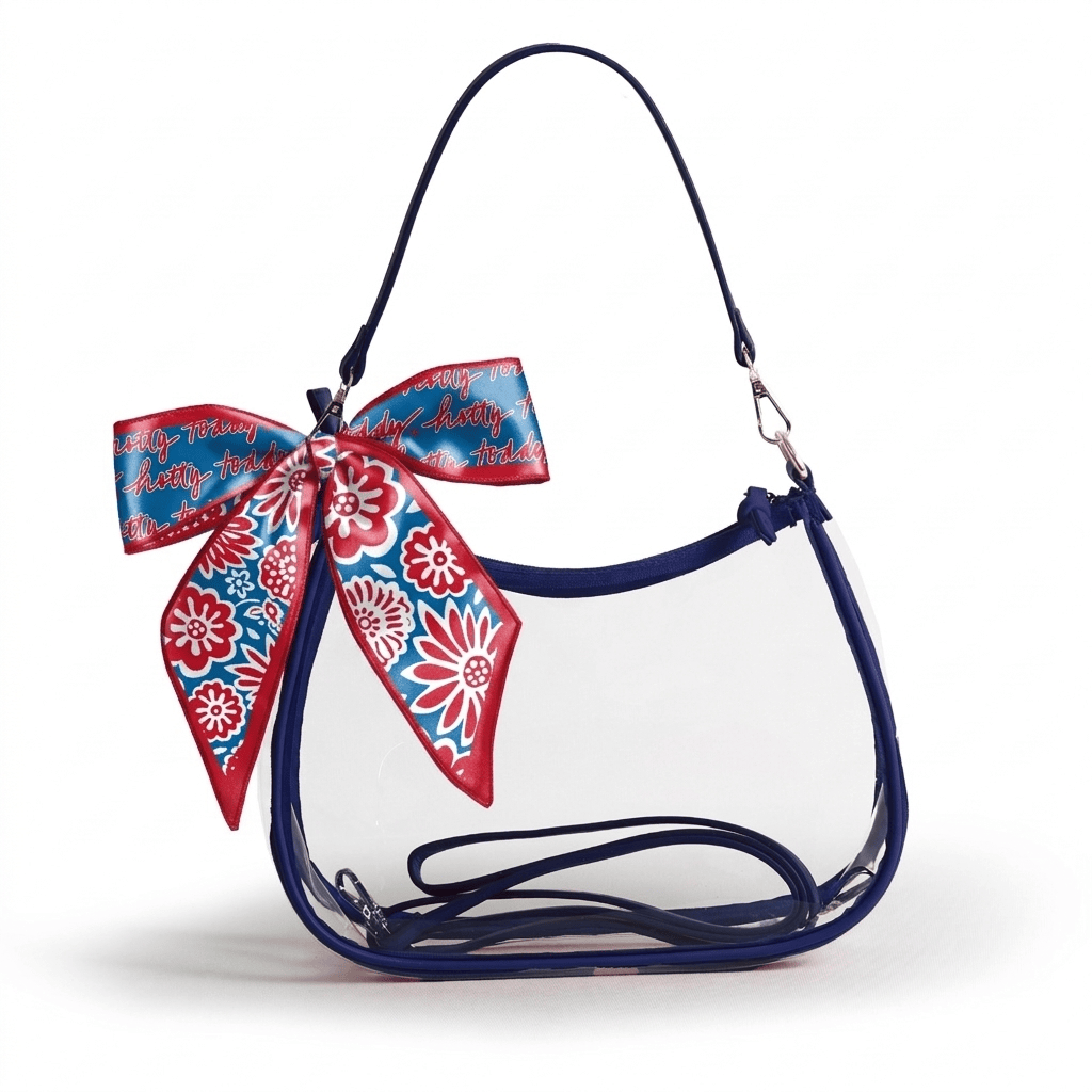 Ole Miss Rebels Sara Clear Purse with Skinny Scarf, stadium-approved, officially licensed, by Desden