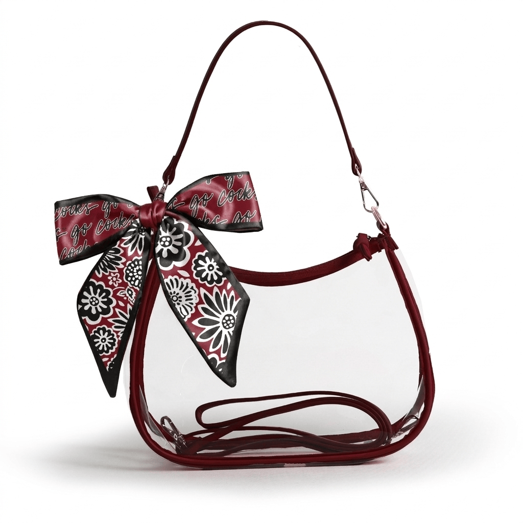 South Carolina Gamecocks Sara Clear Purse with Skinny Scarf, stadium-approved, officially licensed, by Desden