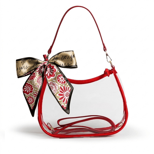 Southern Illinois Edwardsville Cougars Sara Clear Purse with Skinny Scarf, stadium-approved, officially licensed, by Desden
