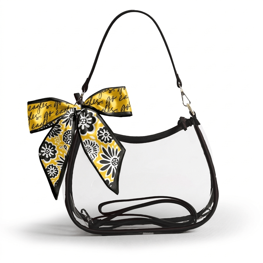 Southern Miss Golden Eagles Sara Clear Purse with Skinny Scarf, stadium-approved, officially licensed, by Desden